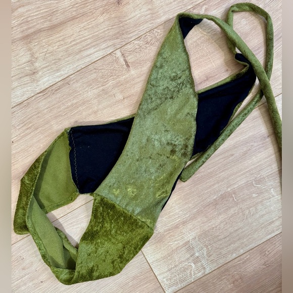 Olive Green Velvet Cross Halter Top - Picture 4 of 4